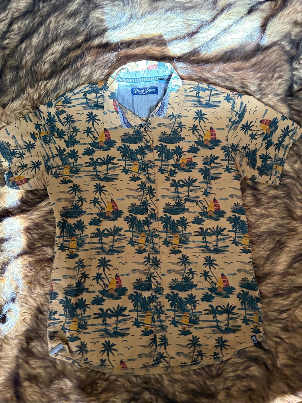 Desert Dunes Living Life Tropical Button Up Short Sleeve Shirt Men’s Size Large